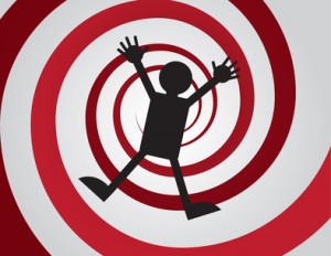 Figure falling down red spiral